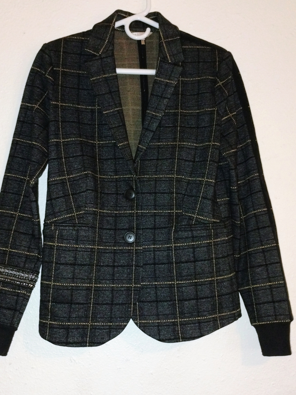 Size 10 ESQUALO Black Blazer with Gold Windowpane Check